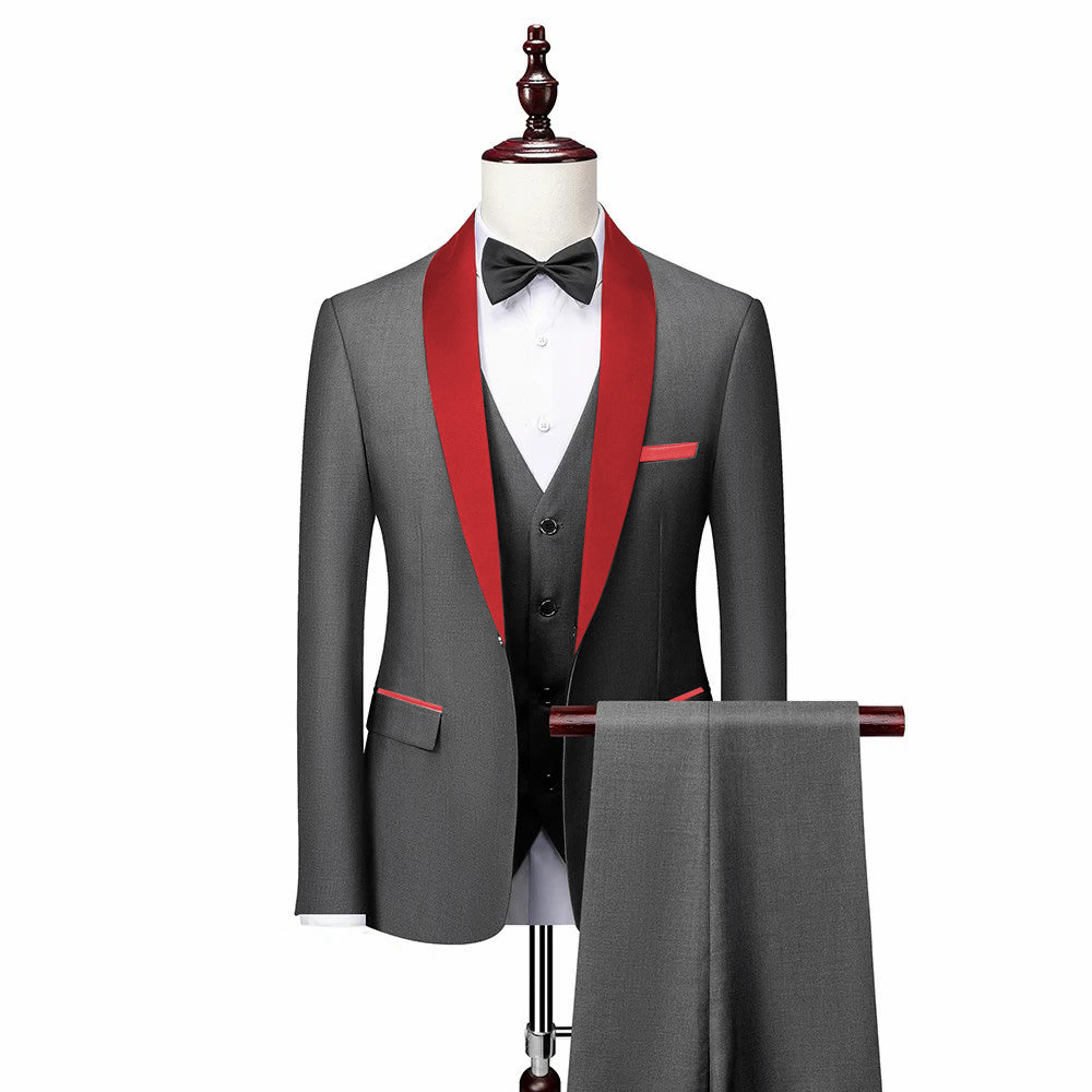 Formal 3 Pieces Mens Suit Flat Shawl Lapel Tuxedos (Blazer+vest+Pants) mens event wear