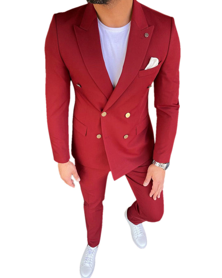 Formal 3 Pieces Mens Suit Slim Fit Flat Peak Lapel Tuxedos (Blazer+Pants) mens event wear