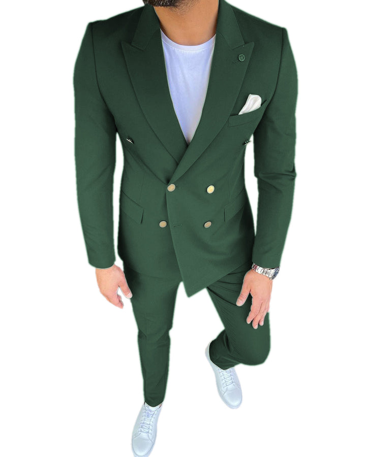 Formal 3 Pieces Mens Suit Slim Fit Flat Peak Lapel Tuxedos (Blazer+Pants) mens event wear