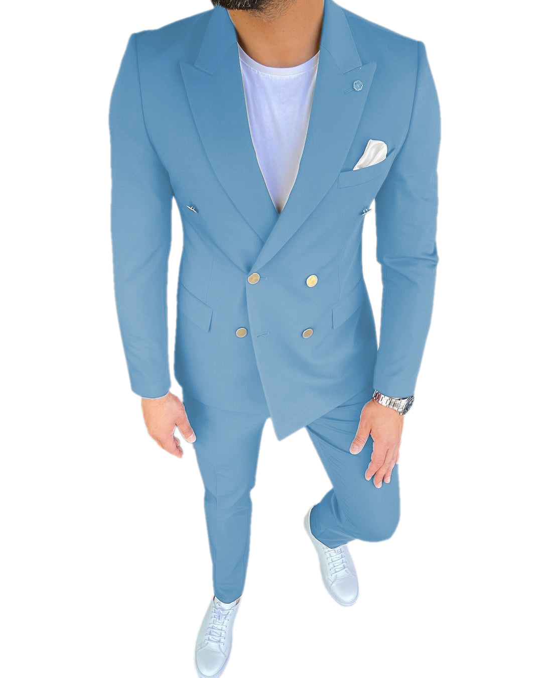 Formal 3 Pieces Mens Suit Slim Fit Flat Peak Lapel Tuxedos (Blazer+Pants) mens event wear