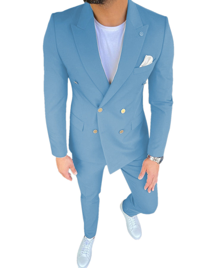 Formal 3 Pieces Mens Suit Slim Fit Flat Peak Lapel Tuxedos (Blazer+Pants) mens event wear