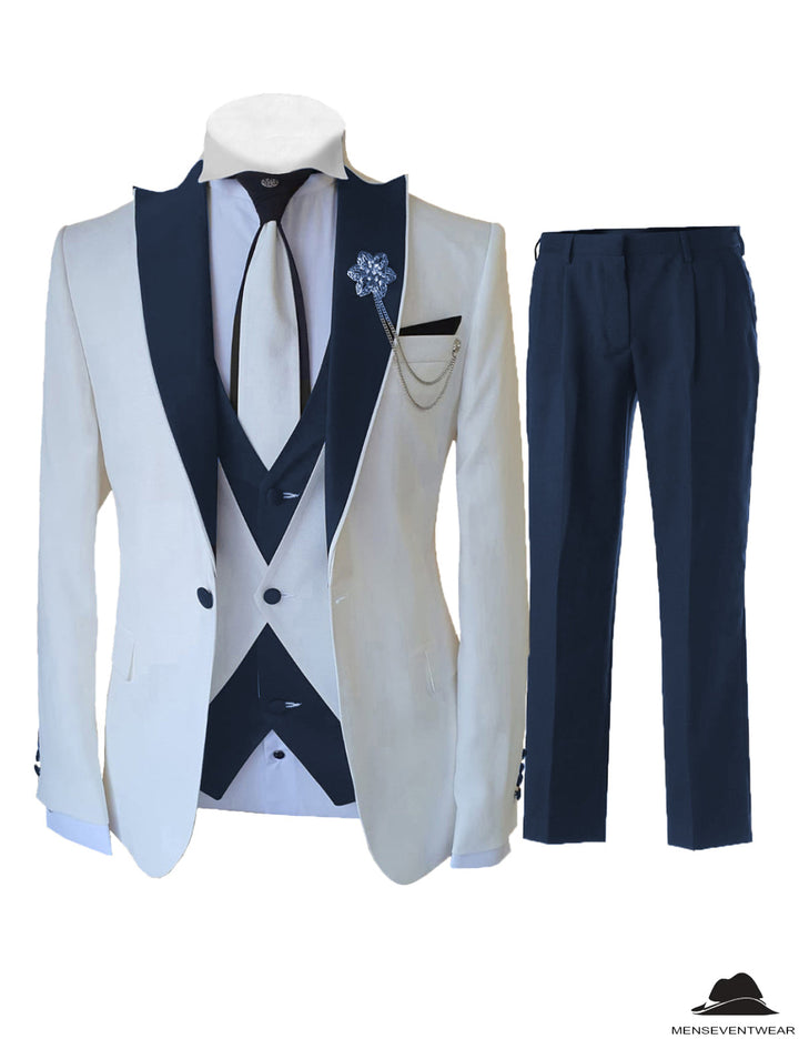 Formal Men's 3 Pieces Classic Flat Peak Lapel Tuxedos For Wedding (Blazer+vest+Pants) mens event wear
