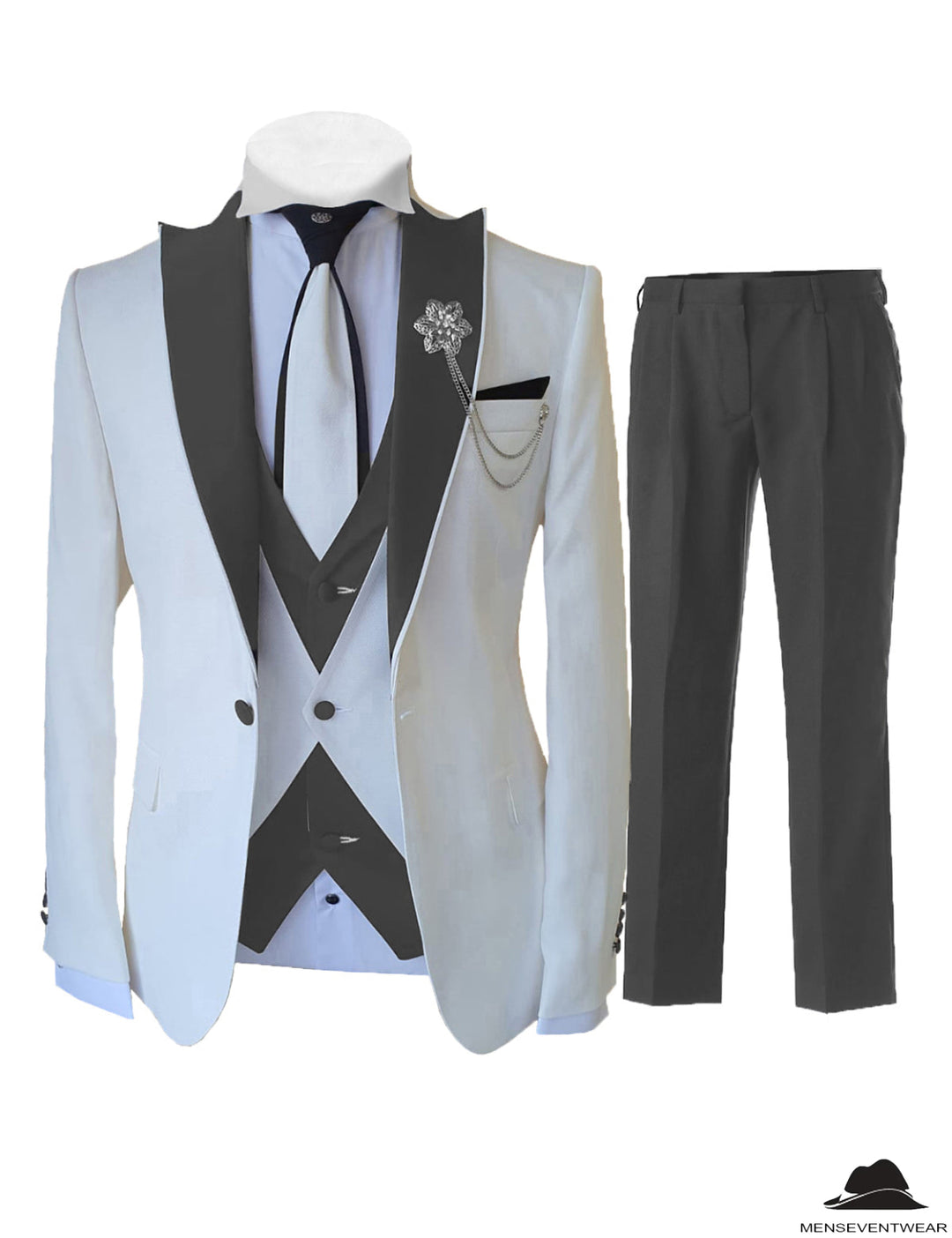 Formal Men's 3 Pieces Classic Flat Peak Lapel Tuxedos For Wedding (Blazer+vest+Pants) mens event wear