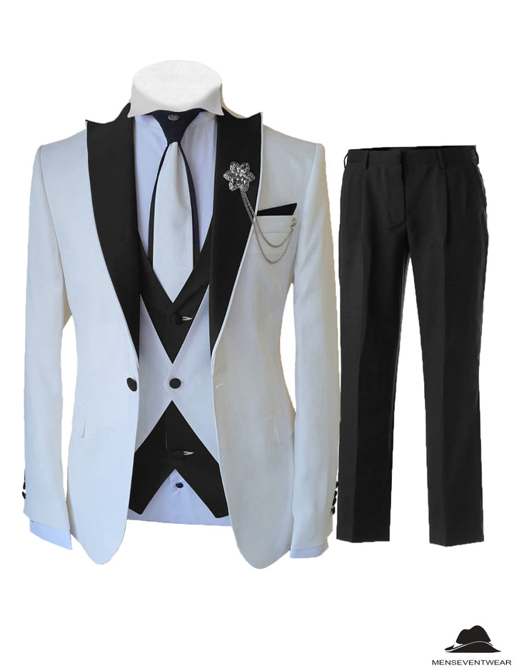 Formal Men's 3 Pieces Classic Flat Peak Lapel Tuxedos For Wedding (Blazer+vest+Pants) mens event wear