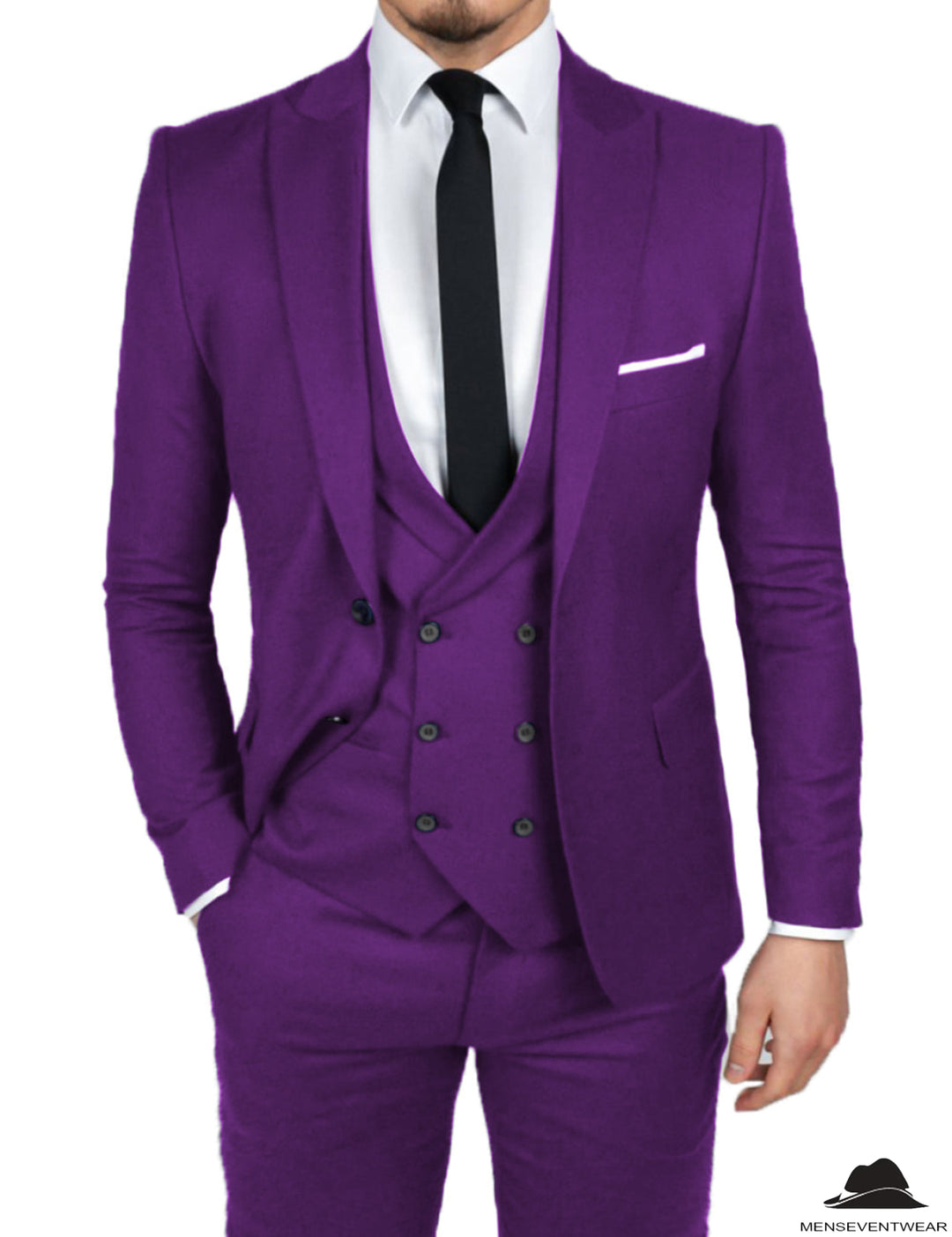 Formal Men's 3 Pieces Flat Slim Fit Peak Lapel Tuxedos Groomsmen (Blazer+vest+Pants) mens event wear