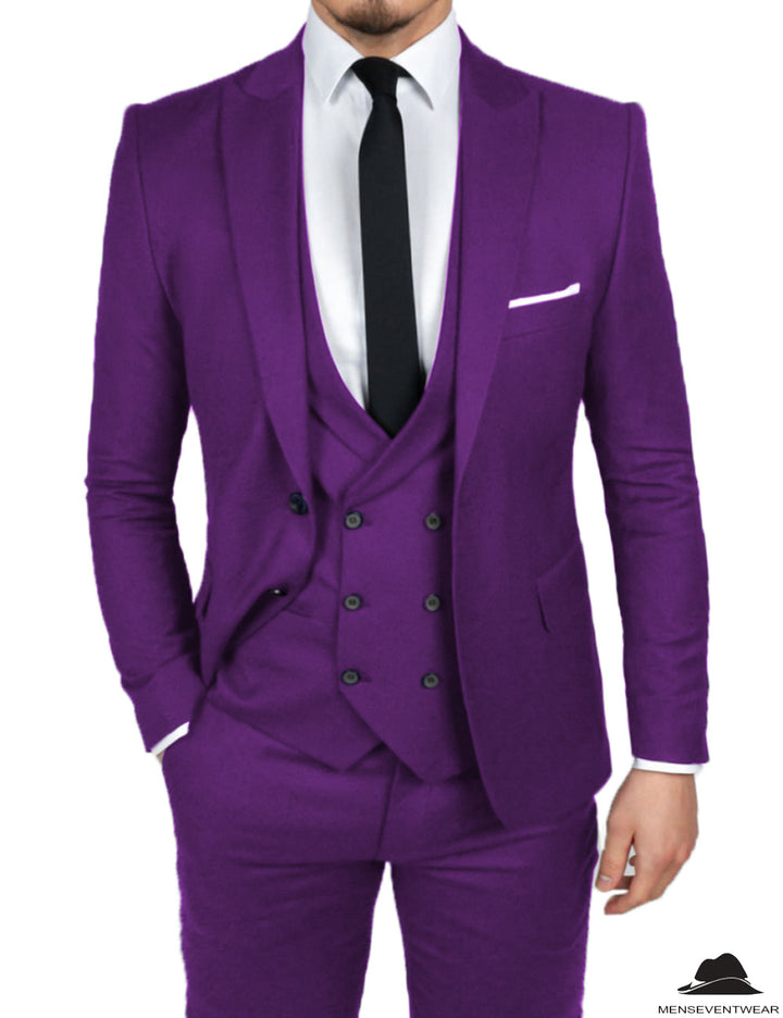 Formal Men's 3 Pieces Flat Slim Fit Peak Lapel Tuxedos Groomsmen (Blazer+vest+Pants) mens event wear