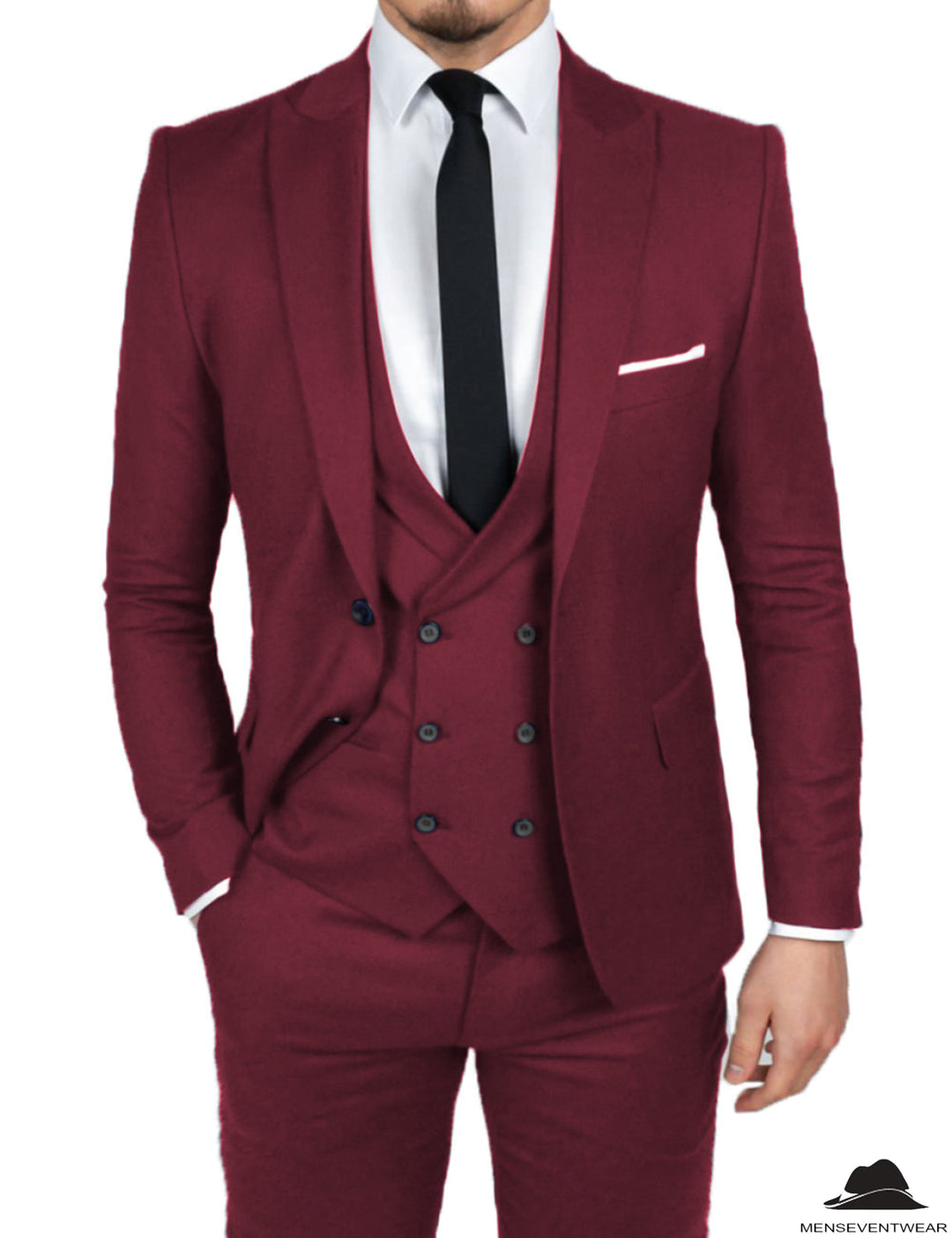 Formal Men's 3 Pieces Flat Slim Fit Peak Lapel Tuxedos Groomsmen (Blazer+vest+Pants) mens event wear