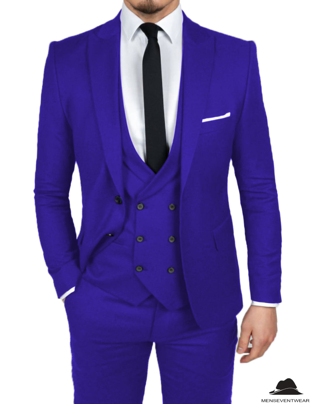 Formal Men's 3 Pieces Flat Slim Fit Peak Lapel Tuxedos Groomsmen (Blazer+vest+Pants) mens event wear