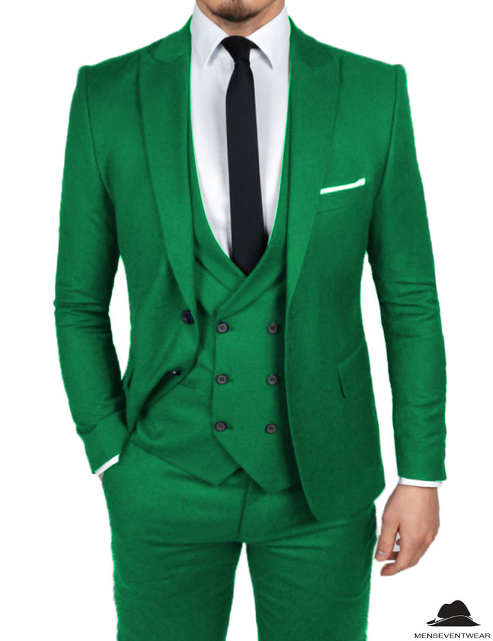 Formal Men's 3 Pieces Flat Slim Fit Peak Lapel Tuxedos Groomsmen (Blazer+vest+Pants) mens event wear