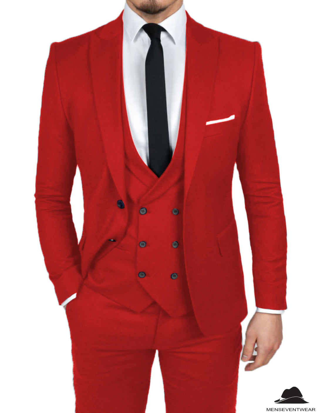 Formal Men's 3 Pieces Flat Slim Fit Peak Lapel Tuxedos Groomsmen (Blazer+vest+Pants) mens event wear