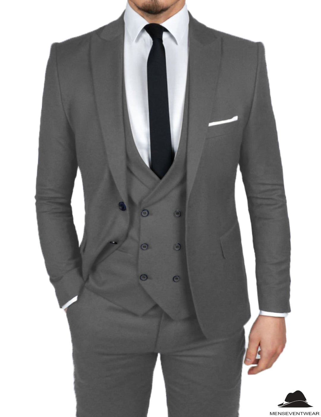 Formal Men's 3 Pieces Flat Slim Fit Peak Lapel Tuxedos Groomsmen (Blazer+vest+Pants) mens event wear