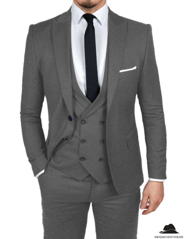 Formal Men's 3 Pieces Flat Slim Fit Peak Lapel Tuxedos Groomsmen (Blazer+vest+Pants) mens event wear