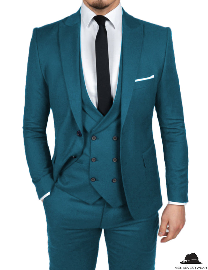 Formal Men's 3 Pieces Flat Slim Fit Peak Lapel Tuxedos Groomsmen (Blazer+vest+Pants) mens event wear