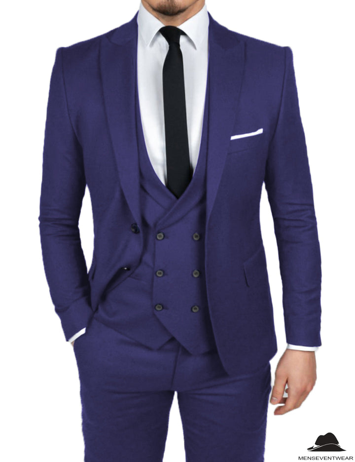 Formal Men's 3 Pieces Flat Slim Fit Peak Lapel Tuxedos Groomsmen (Blazer+vest+Pants) mens event wear