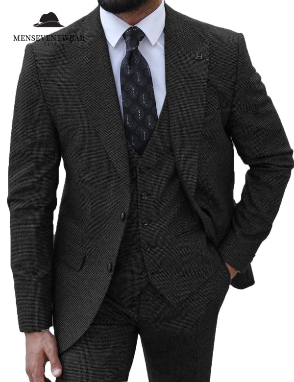 Formal Men's Business 3 Pieces Solid Peak Lapel Mens Suit (Blazer+vest+Pants) mens event wear