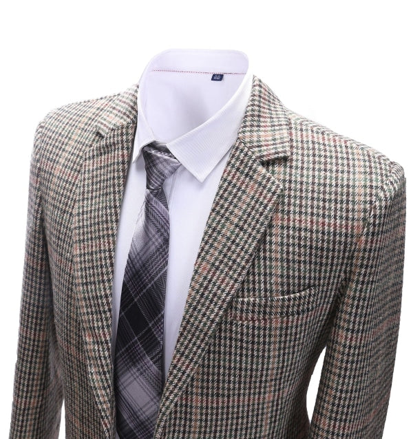 Formal Men's Business Khaki Plaid Notch Lapel Blazer mens event wear