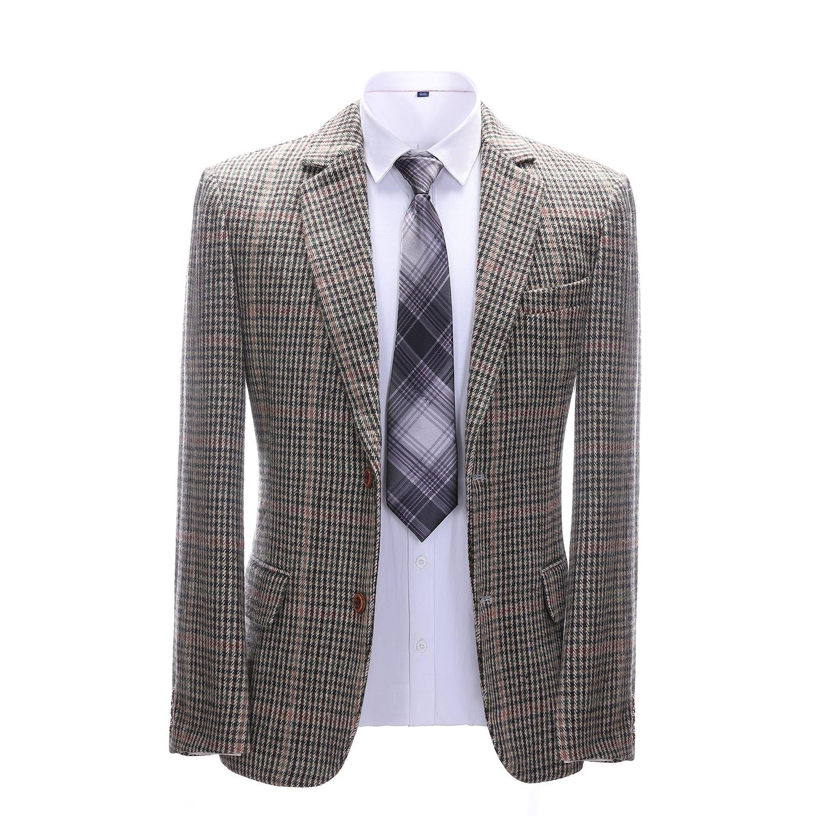 Khaki Plaid One Button Men's Blazer main image 1