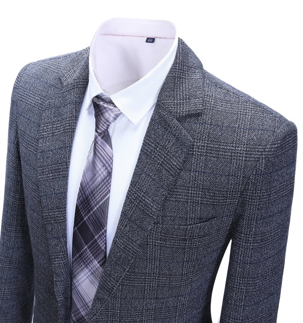Formal Men's Business Navy Plaid Notch Lapel Blazer mens event wear