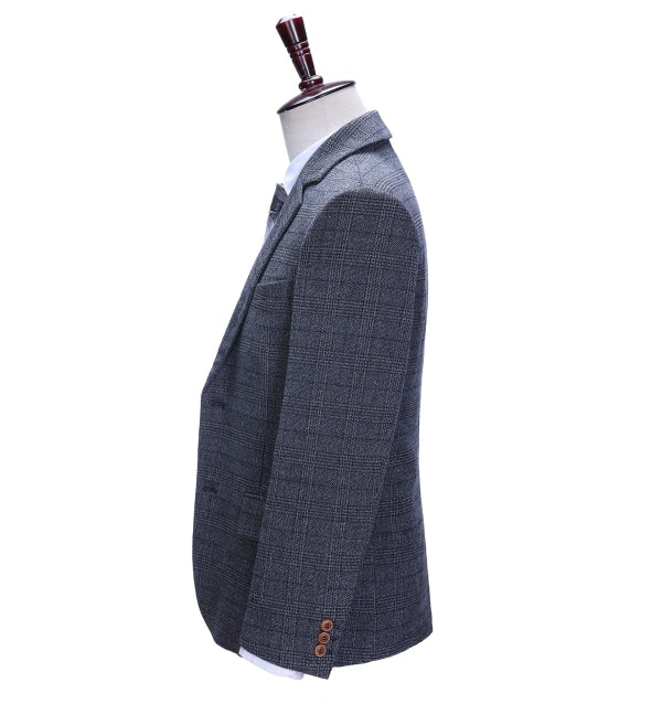Formal Men's Business Navy Plaid Notch Lapel Blazer mens event wear
