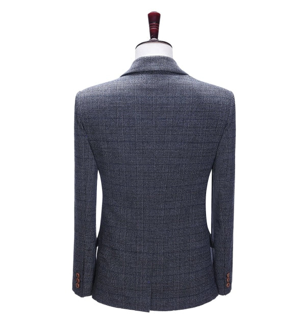Formal Men's Business Navy Plaid Notch Lapel Blazer mens event wear