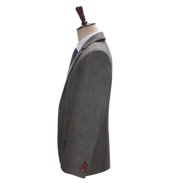 Formal Men's Grey Notch Lapel Blazer Business Plaid Jacket mens event wear