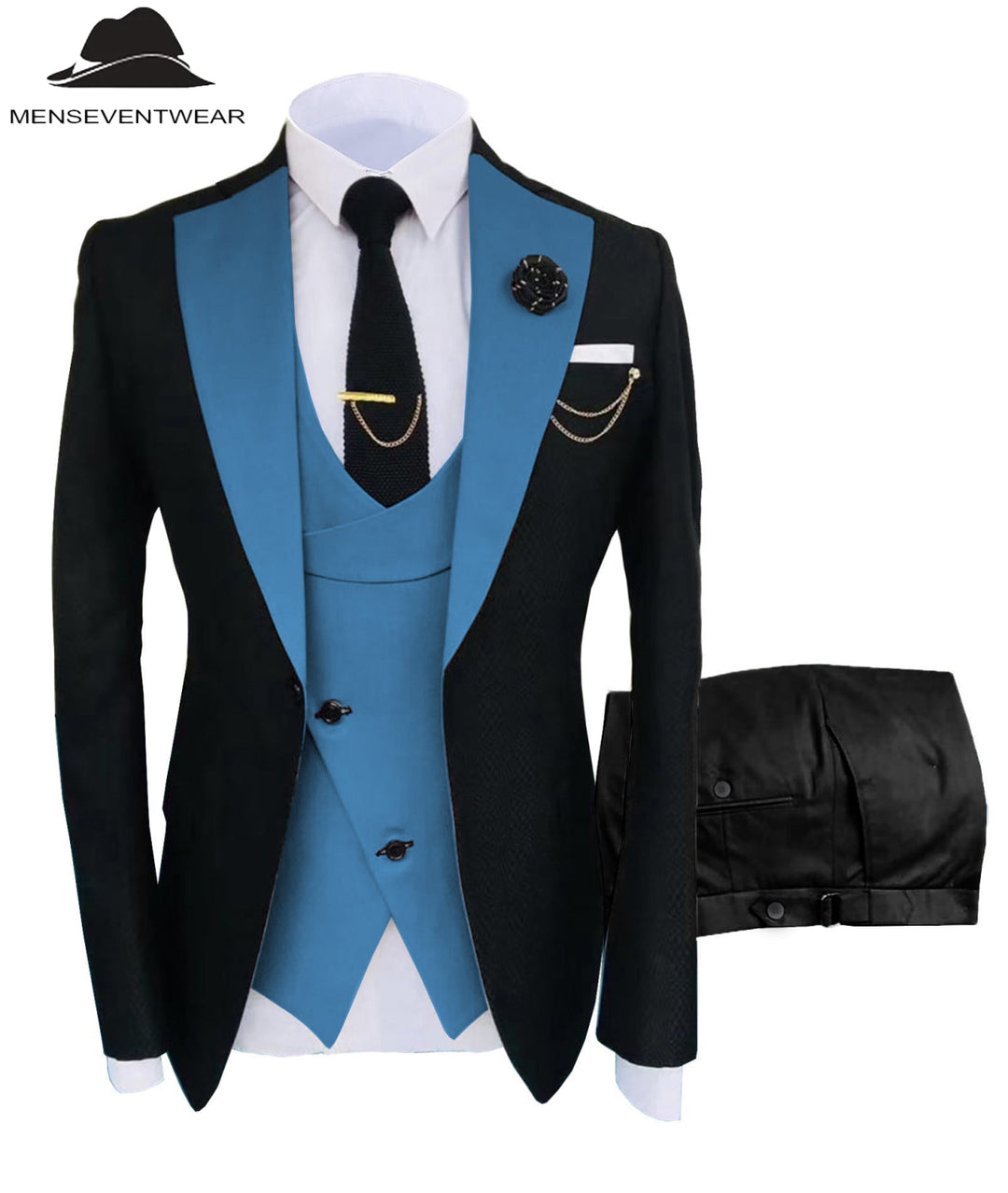 Formal Men's Suits Slim Fit 3 Pieces Notch Lapel Tuxedos (Blazer+Vest+Black Pant) mens event wear