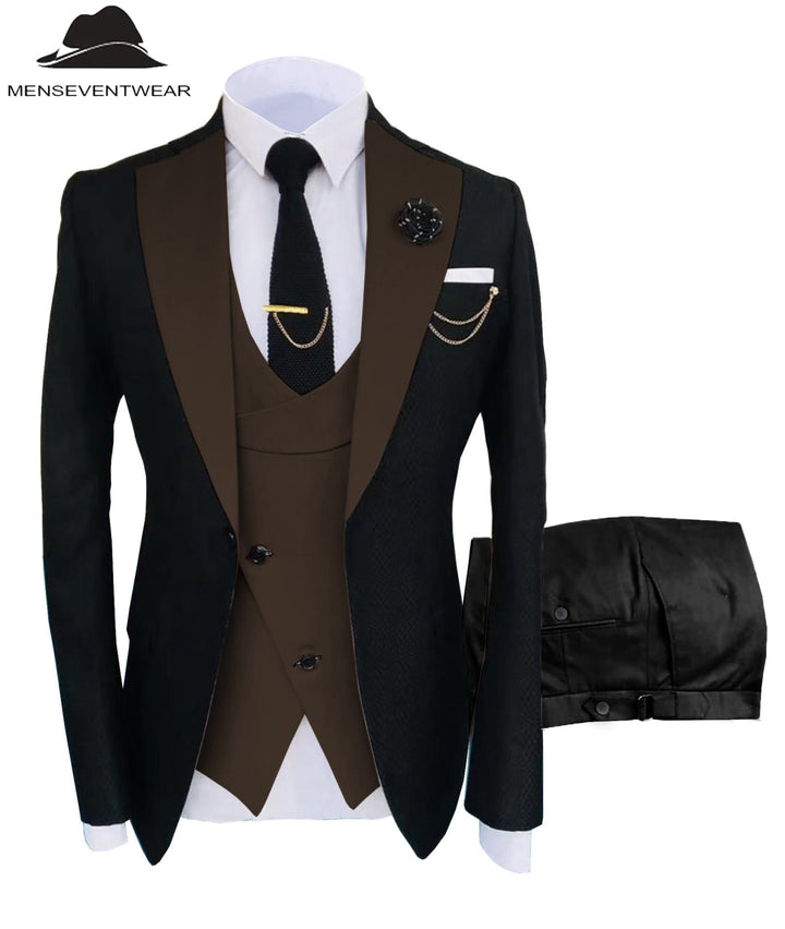 Formal Men's Suits Slim Fit 3 Pieces Notch Lapel Tuxedos (Blazer+Vest+Black Pant) mens event wear