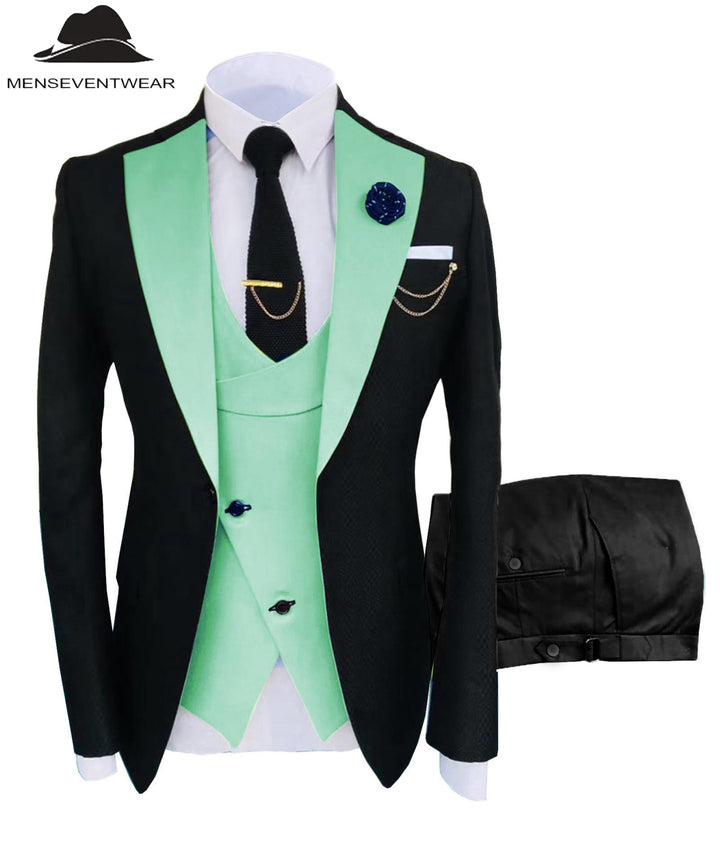Formal Men's Suits Slim Fit 3 Pieces Notch Lapel Tuxedos (Blazer+Vest+Black Pant) mens event wear
