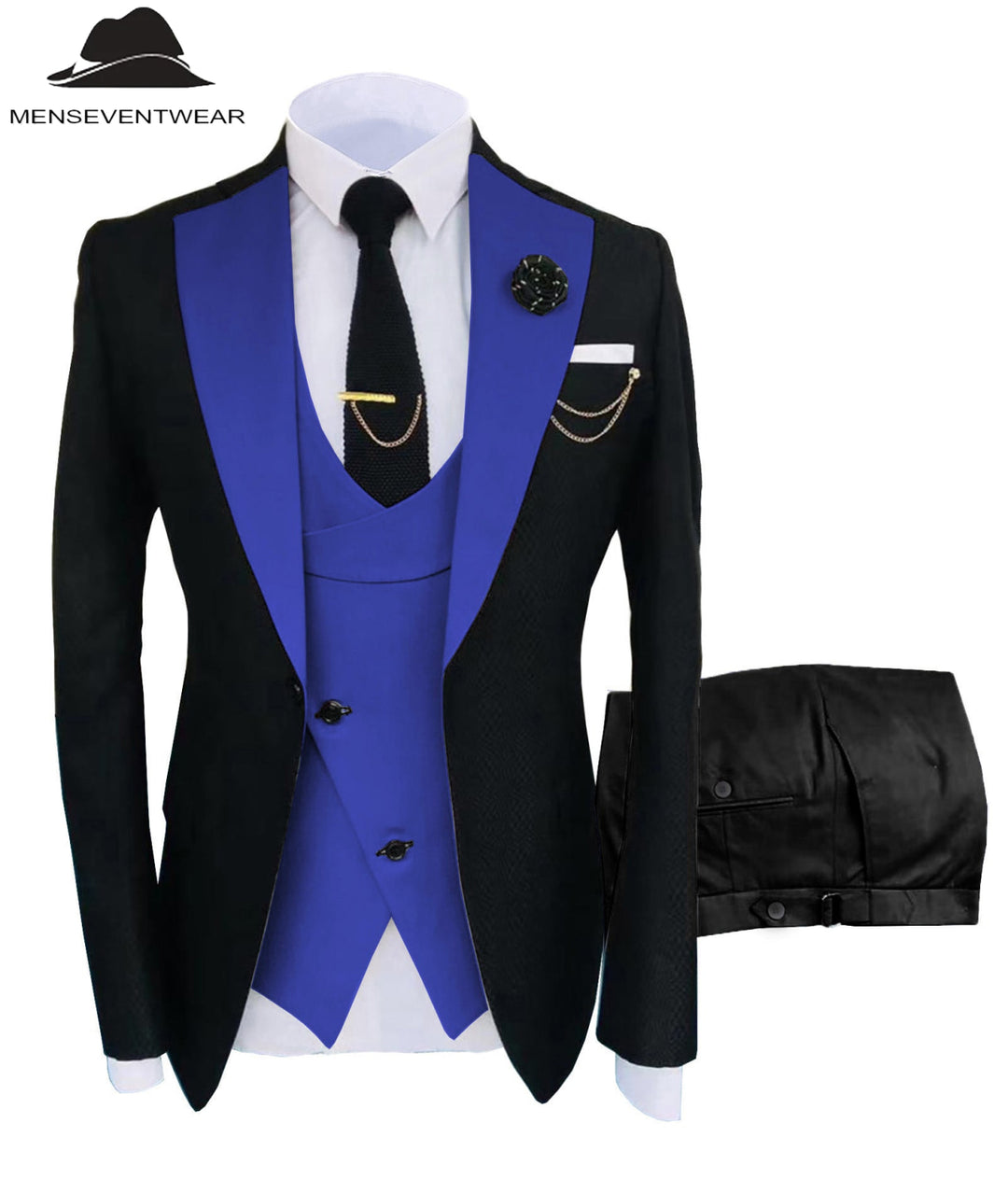 Formal Men's Suits Slim Fit 3 Pieces Notch Lapel Tuxedos (Blazer+Vest+Black Pant) mens event wear