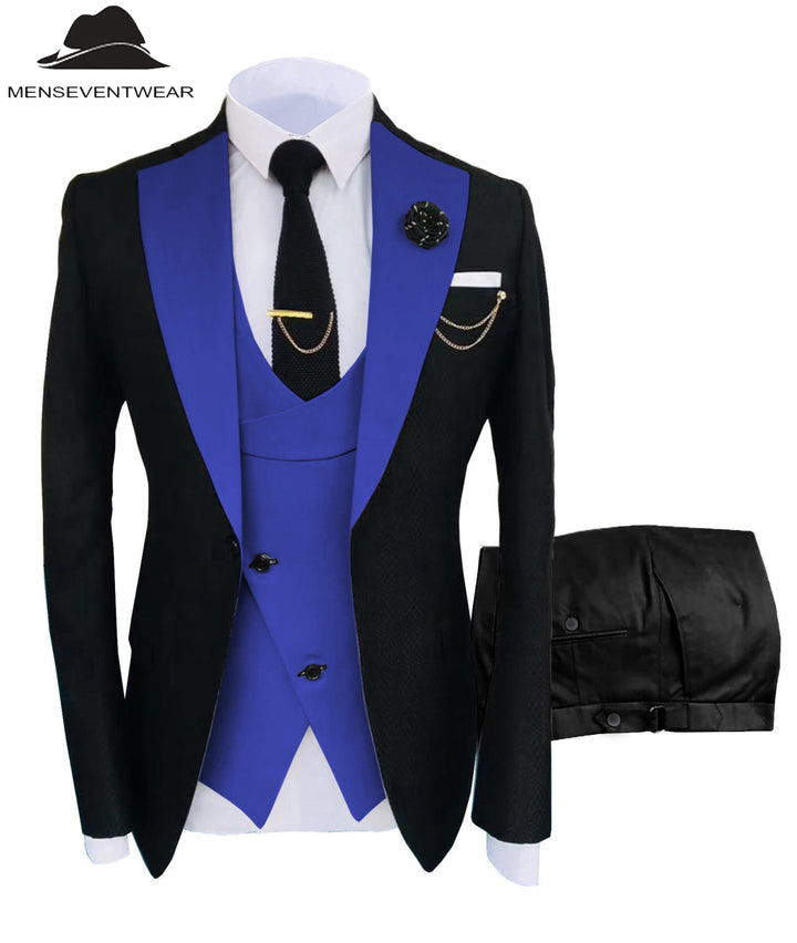 Formal Men's Suits Slim Fit 3 Pieces Notch Lapel Tuxedos (Blazer+Vest+Black Pant) mens event wear