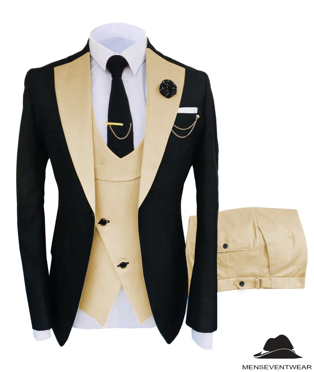 Formal Men's Suits Slim Fit 3 Pieces Notch Lapel Tuxedos (Blazer+Vest+Pant) Adam Reed