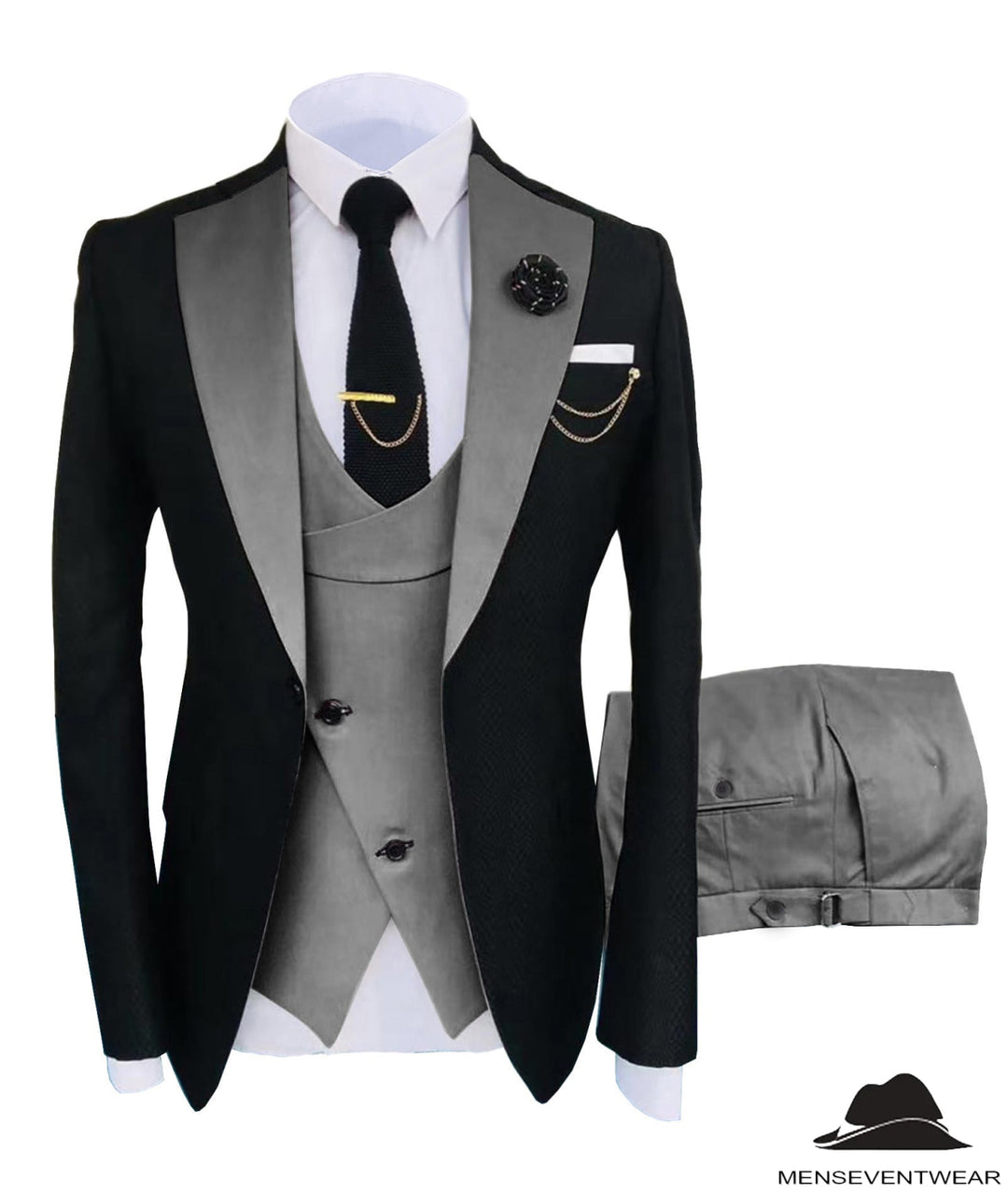 Formal Men's Suits Slim Fit 3 Pieces Notch Lapel Tuxedos (Blazer+Vest+Pant) Adam Reed