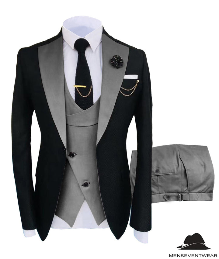 Formal Men's Suits Slim Fit 3 Pieces Notch Lapel Tuxedos (Blazer+Vest+Pant) Adam Reed