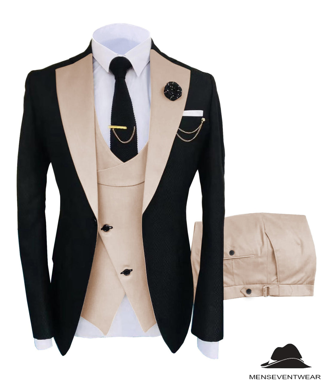 Formal Men's Suits Slim Fit 3 Pieces Notch Lapel Tuxedos (Blazer+Vest+Pant) Adam Reed