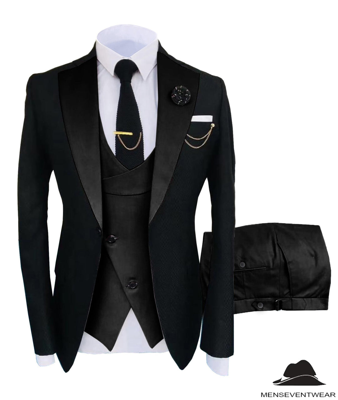 Formal Men's Suits Slim Fit 3 Pieces Notch Lapel Tuxedos (Blazer+Vest+Pant) Adam Reed