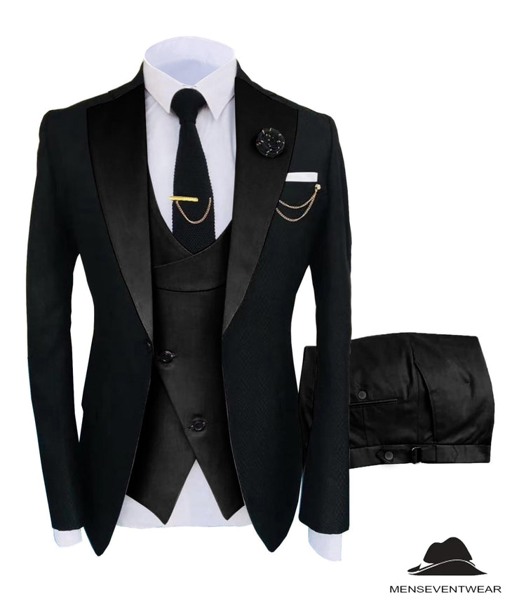 Formal Men's Suits Slim Fit 3 Pieces Notch Lapel Tuxedos (Blazer+Vest+Pant) Adam Reed