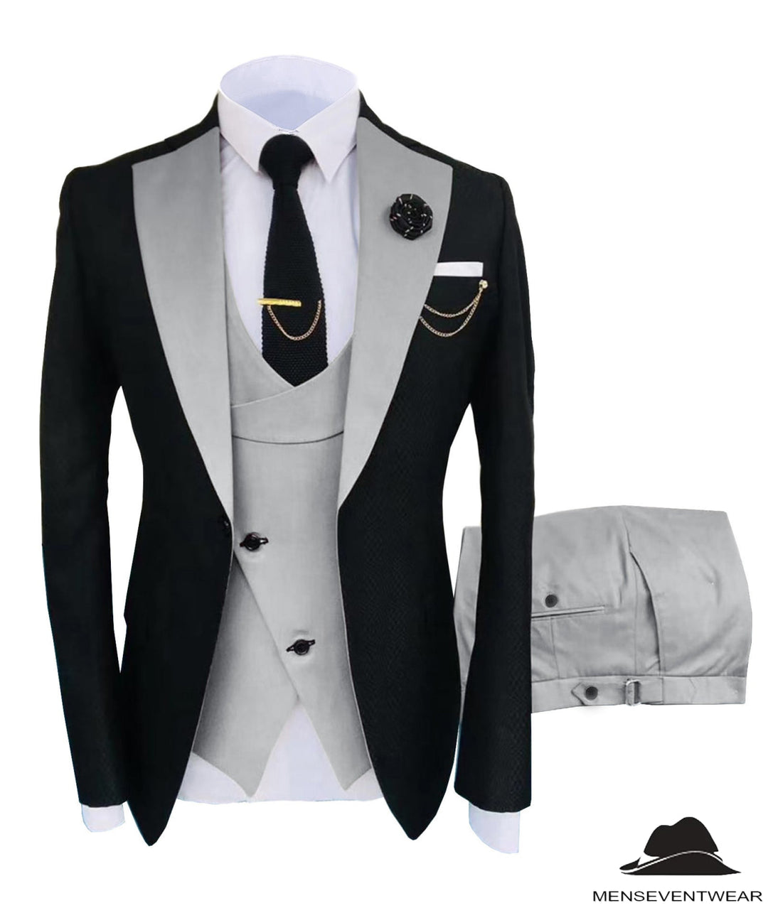 Formal Men's Suits Slim Fit 3 Pieces Notch Lapel Tuxedos (Blazer+Vest+Pant) Adam Reed