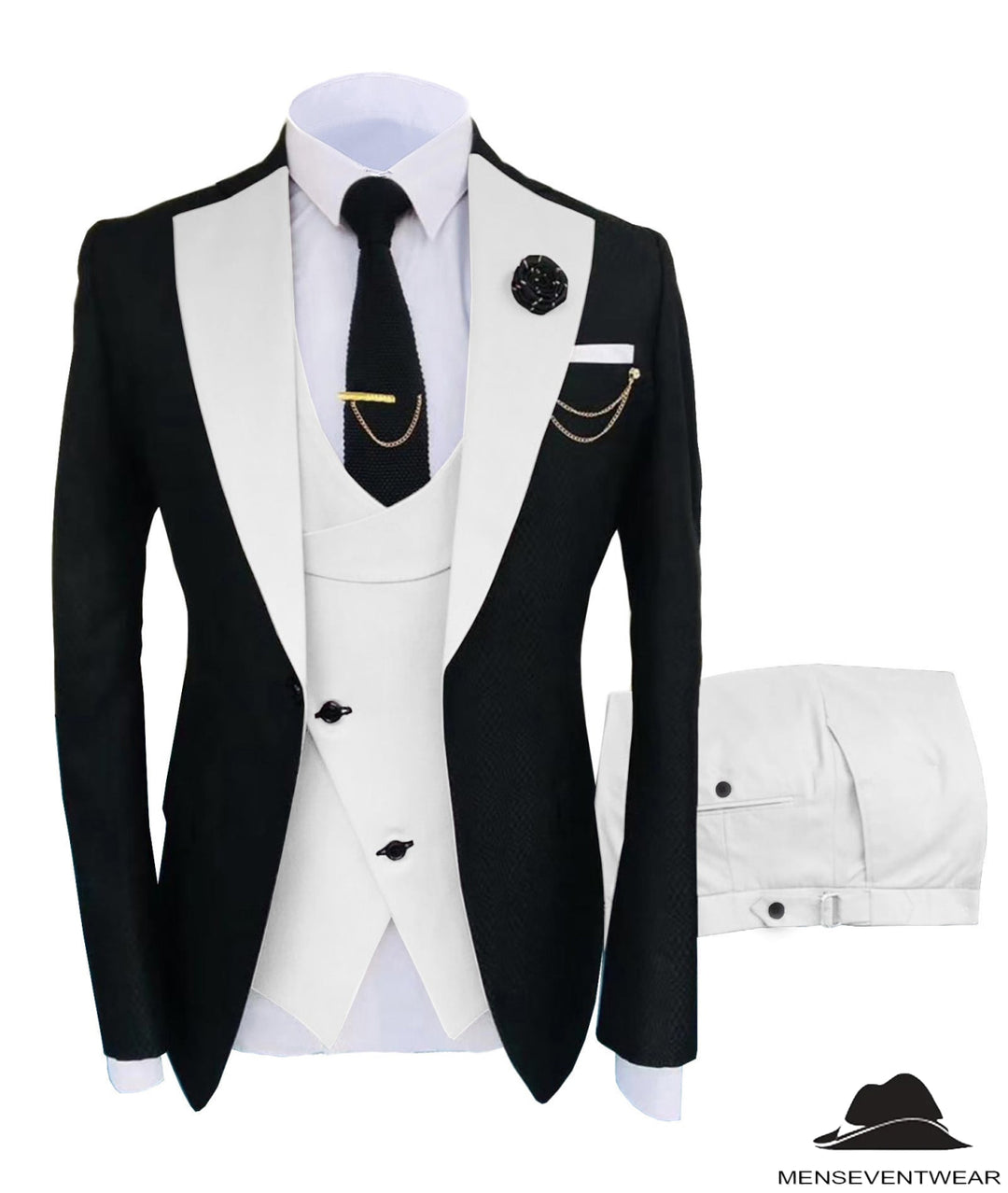 Formal Men's Suits Slim Fit 3 Pieces Notch Lapel Tuxedos (Blazer+Vest+Pant) Adam Reed