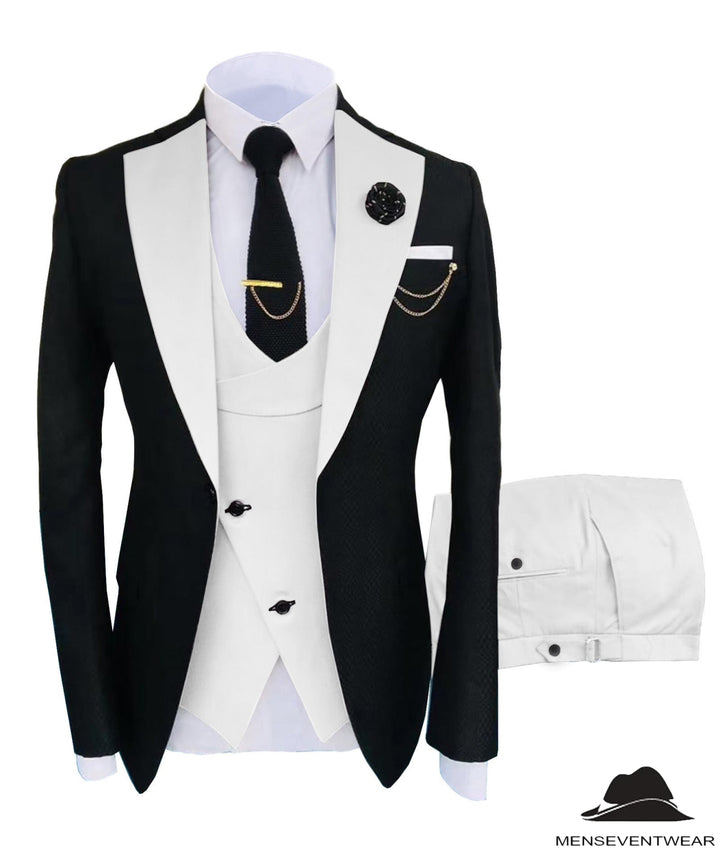Formal Men's Suits Slim Fit 3 Pieces Notch Lapel Tuxedos (Blazer+Vest+Pant) Adam Reed