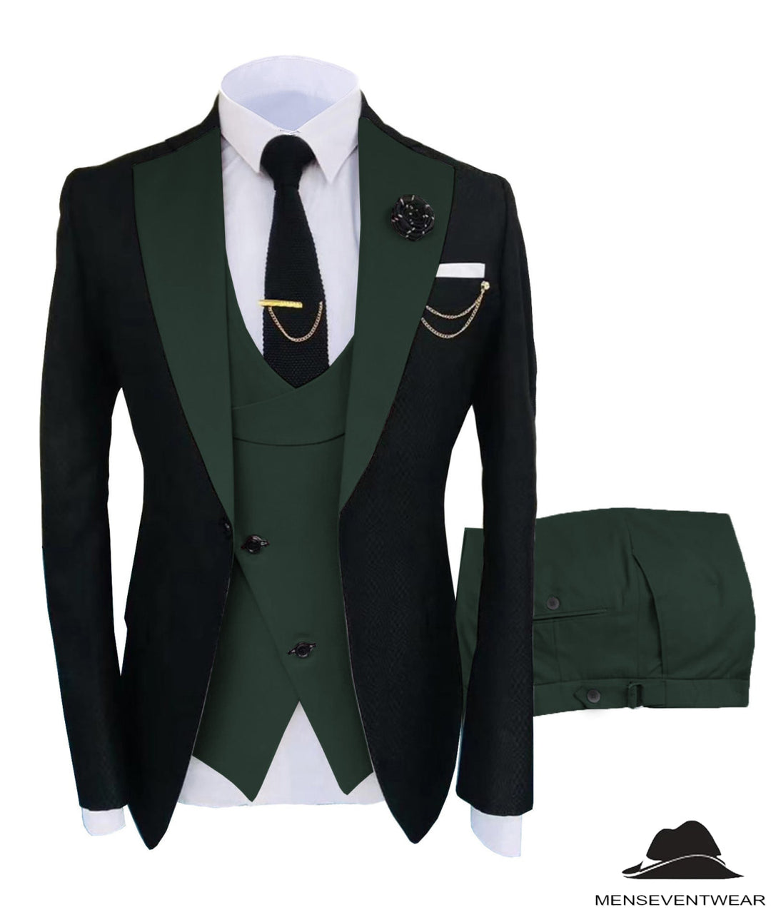 Formal Men's Suits Slim Fit 3 Pieces Notch Lapel Tuxedos (Blazer+Vest+Pant) Adam Reed