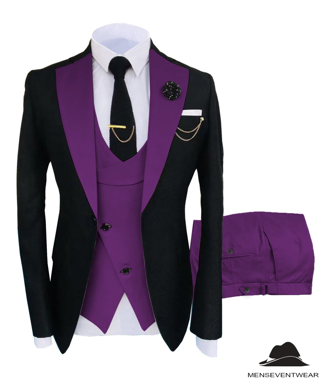 Formal Men's Suits Slim Fit 3 Pieces Notch Lapel Tuxedos (Blazer+Vest+Pant) Adam Reed