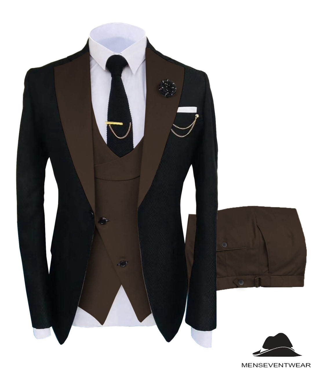 Formal Men's Suits Slim Fit 3 Pieces Notch Lapel Tuxedos (Blazer+Vest+Pant) Adam Reed