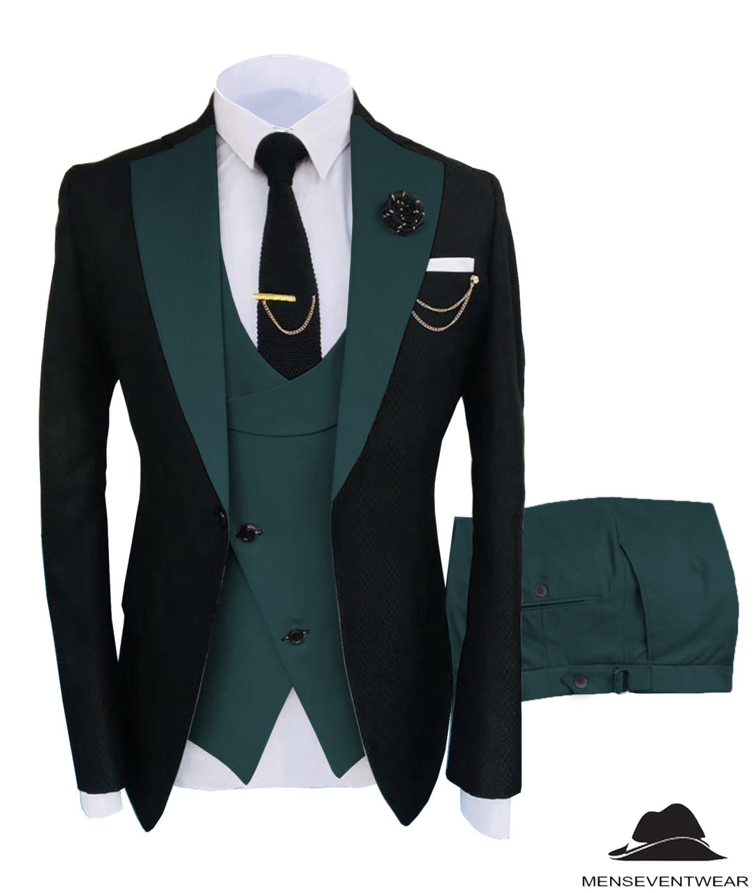 Formal Men's Suits Slim Fit 3 Pieces Notch Lapel Tuxedos (Blazer+Vest+Pant) Adam Reed