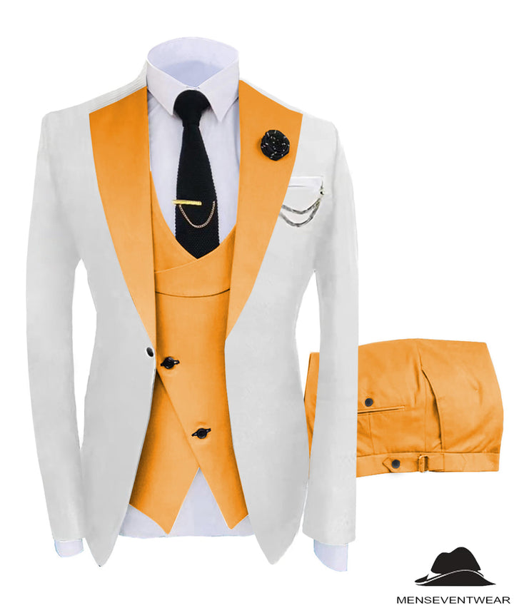 Formal Men's Suits Slim Fit 3 Pieces Notch Lapel Tuxedos (White Blazer+Vest+ Pant) mens event wear
