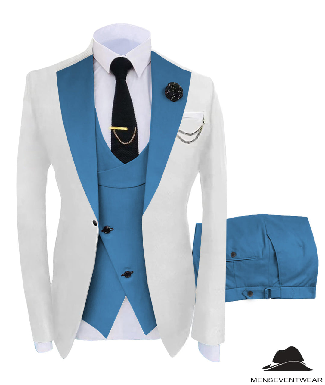 Formal Men's Suits Slim Fit 3 Pieces Notch Lapel Tuxedos (White Blazer+Vest+ Pant) mens event wear