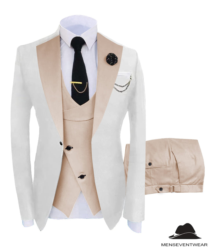 Formal Men's Suits Slim Fit 3 Pieces Notch Lapel Tuxedos (White Blazer+Vest+ Pant) mens event wear