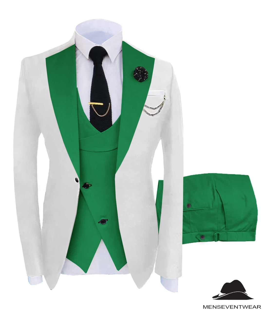 Formal Men's Suits Slim Fit 3 Pieces Notch Lapel Tuxedos (White Blazer+Vest+ Pant) mens event wear
