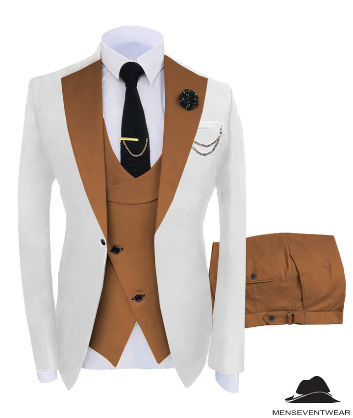 Formal Men's Suits Slim Fit 3 Pieces Notch Lapel Tuxedos (White Blazer+Vest+ Pant) mens event wear