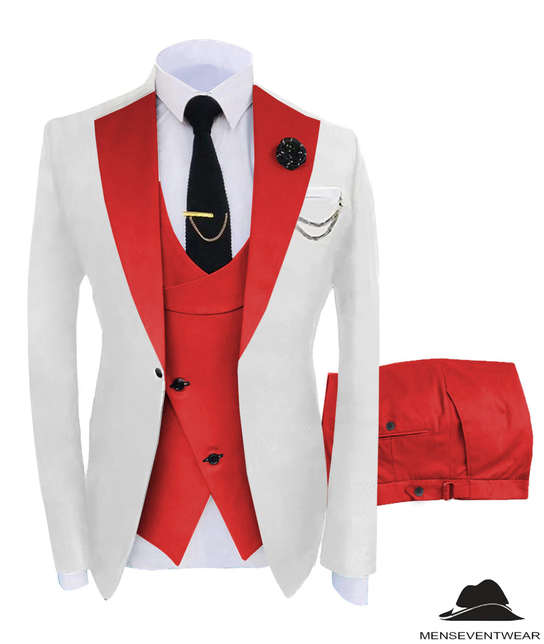 Formal Men's Suits Slim Fit 3 Pieces Notch Lapel Tuxedos (White Blazer+Vest+ Pant) mens event wear