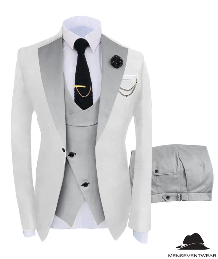 Formal Men's Suits Slim Fit 3 Pieces Notch Lapel Tuxedos (White Blazer+Vest+ Pant) mens event wear
